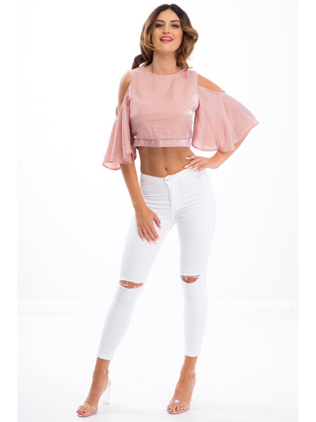 Powder pink shiny blouse 21406 - Online store - Boutique